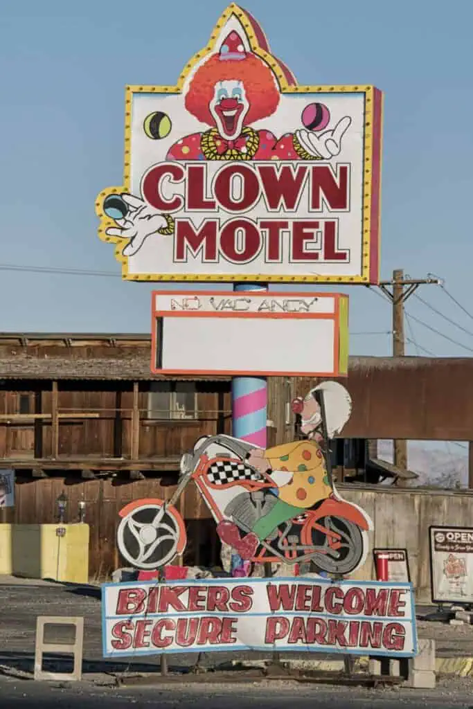 Sign for the haunted Clown Motel