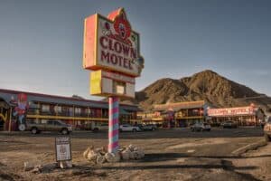 The haunted and creepy Clown Motel at dawn