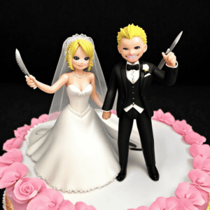 Karla Homolka and Paul Bernardo cake topper, both armed with knives