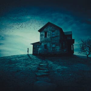spend the night in a haunted house dark image