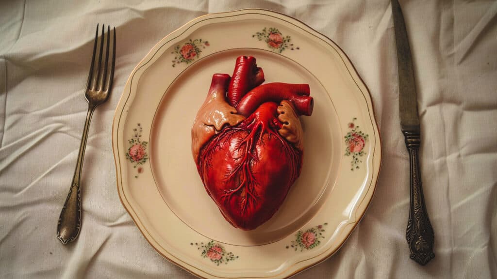 heart on plate highlighting dangers of cannibalism