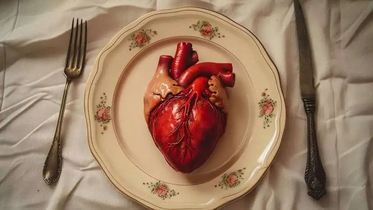heart on plate highlighting dangers of cannibalism