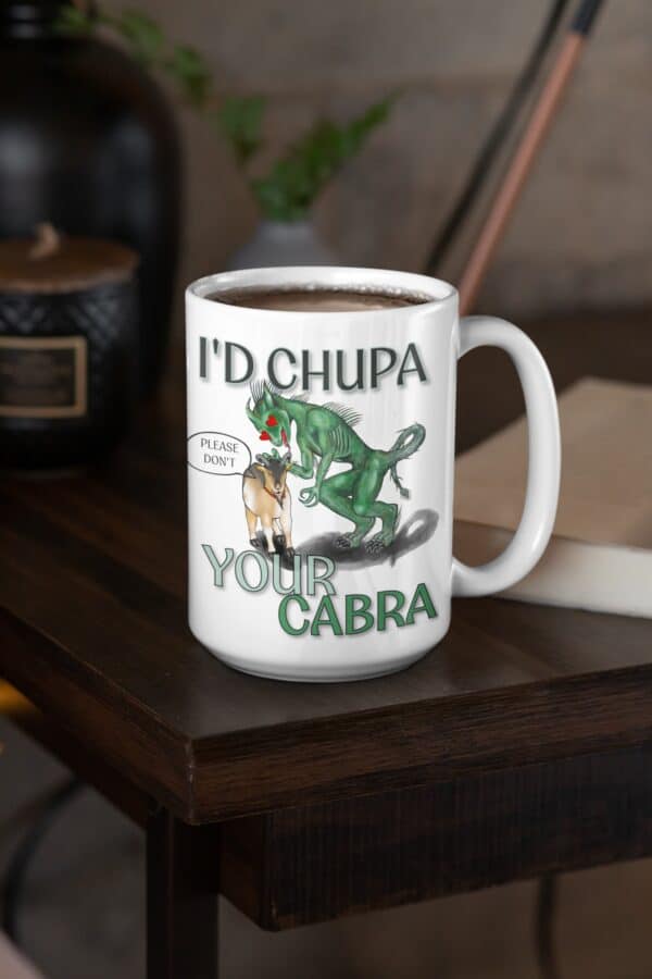 15oz cryptid coffee mug on wooden table