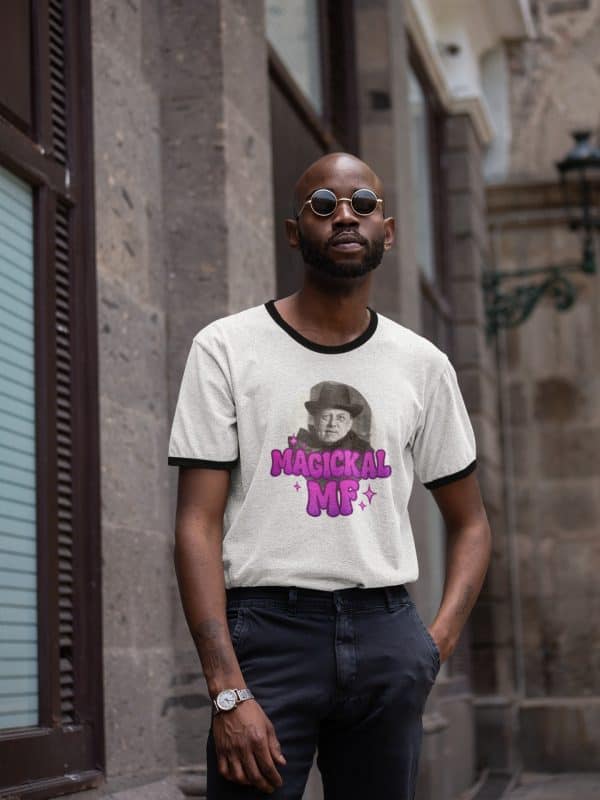 retro pop art shirt featuring aleister crowley
