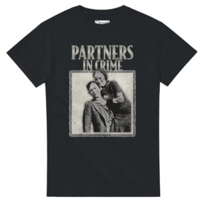 partners in crime t-shirt with bonnie and clyde in black