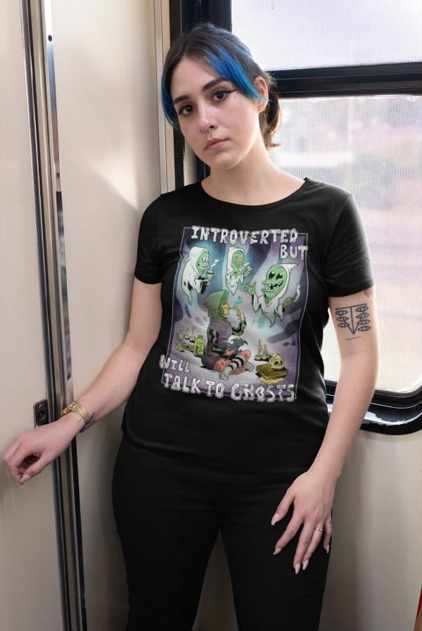 plus sized woman in funny shirt for introverts