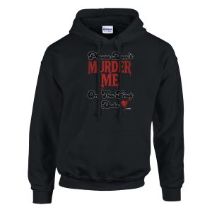 Dark humor hoodie featuring "please don't murder me on the first date" made for punk, alt fashion, and emo style
