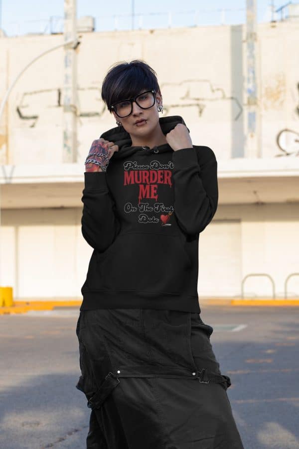 goth style dark humor hoodie that supports domestic violence victims