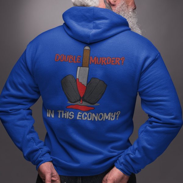 navy blue double murder dark humor true crime hoodie
