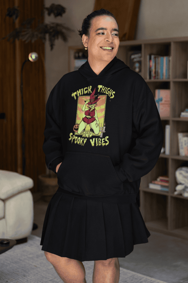 Goth princess in witchcore hoodie featuring thick thighs and spooky vibes