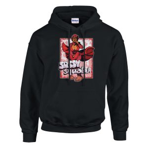 black funny sasquatch hoodie featuring bigfoot in a wig and classic Marilyn Monroe pose