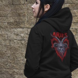 alt style woman in aries hoodie from twisted zodiac collection