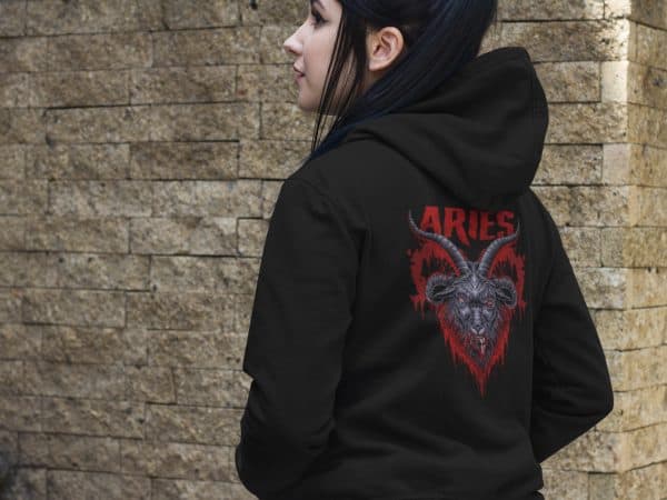 alt style woman in aries hoodie from twisted zodiac collection