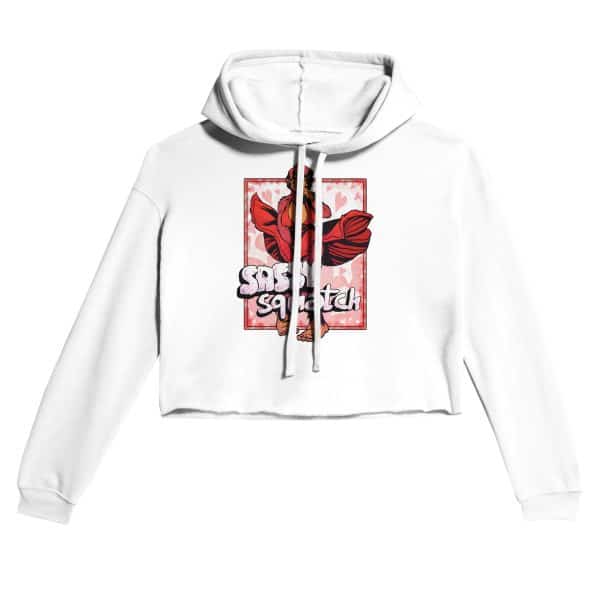 sassy sasquatch bigfoot cropped pullover hoodie in white