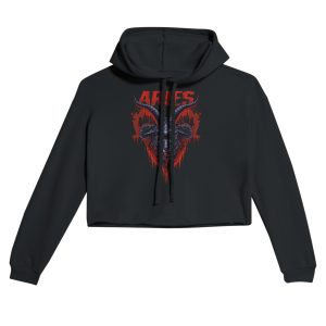 Alternative style aries zodiac cropped hoodie with bloody ram's head in heavy metal style