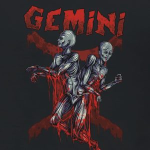 closeup of the dark gemini zodiac hoodie