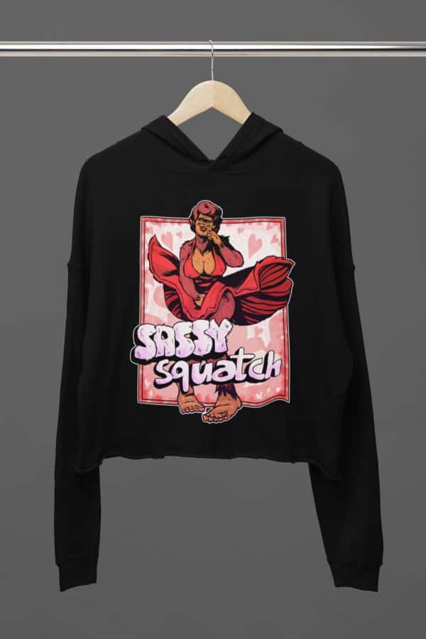sassysquatch cropped hoodie on hanger