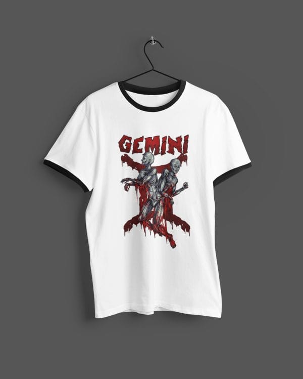 twisted zodiac sign grunge ringer t-shirt with twins stitched together