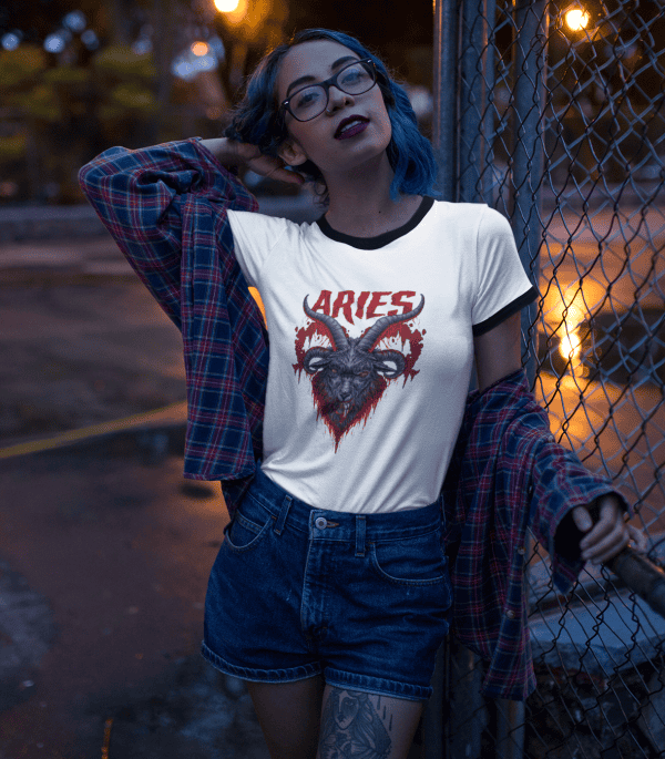 alt girl in grunge style aries tee