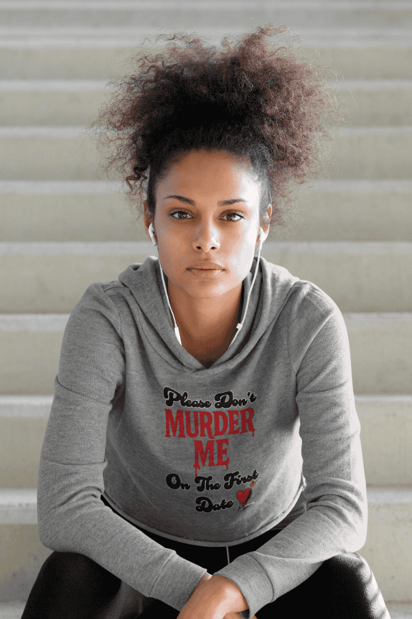 grey dark humor cropped hoodie for women