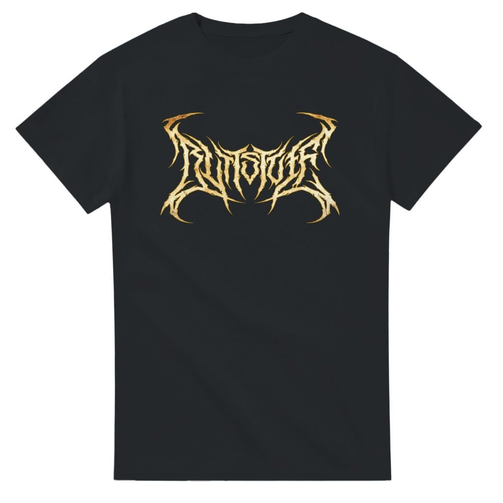 funny black t-shirt with death metal logo that says "Butt Stuff"