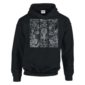azoth mandala alchemy occult hoodie in ghost mockup - flat lay - black
