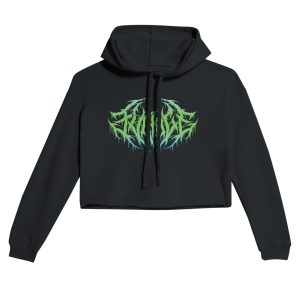 fuck ice black metal logo design cropped hoodie - black - flat lay