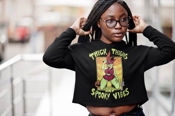 Thick Thighs and Spooky Vibes Cropped Hoodie - Image 3