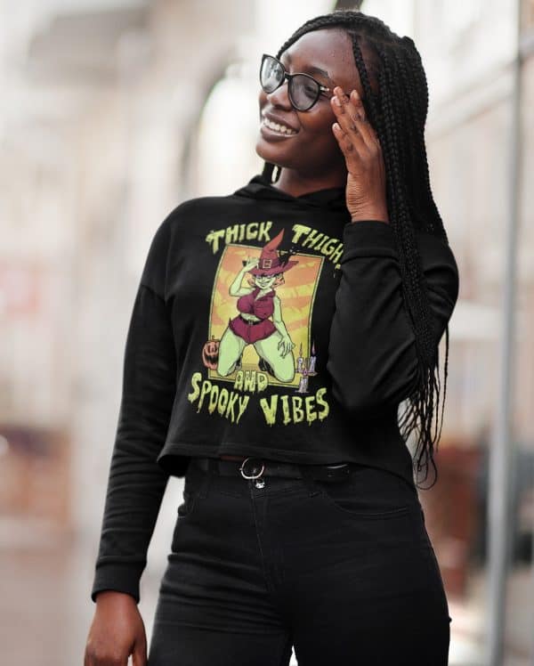 Thick Thighs and Spooky Vibes Cropped Hoodie - Image 4