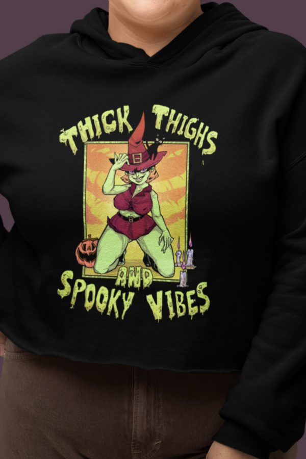 Thick Thighs and Spooky Vibes Cropped Hoodie - Image 5