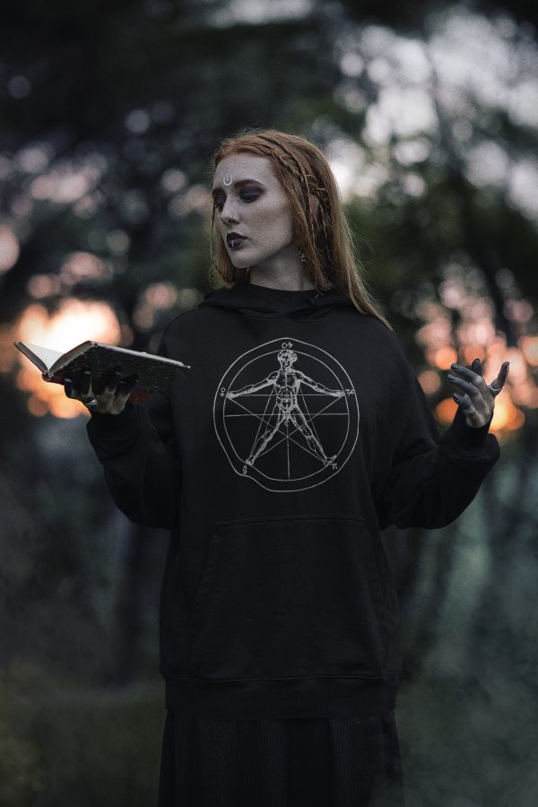 witch woman wearing agrippa's pentagram goth hoodie