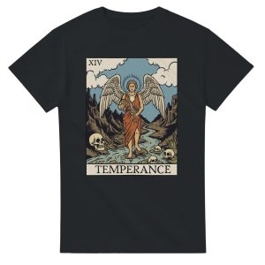 black t shirt with temperance tarot card design print