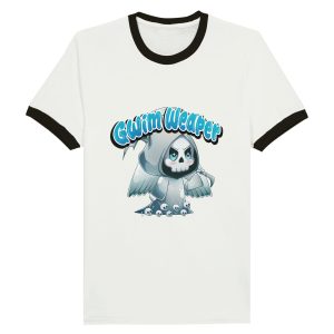 Retro ringer t-shirt with Chibi Grim Reaper design