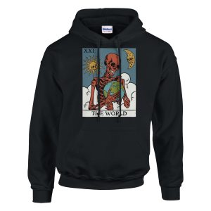 the world tarot card design hoodie - black