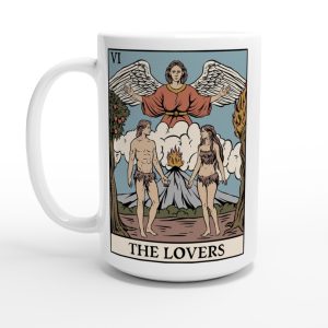 15oz ceramic coffee mug with image of the lovers tarot card