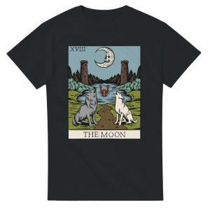 black t shirt with the moon tarot design print