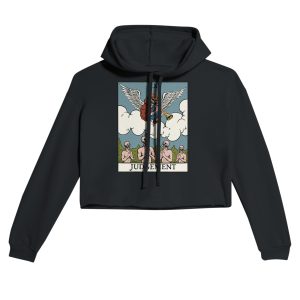 judgement tarot card design cropped hoodie - black - flat lay