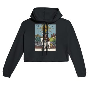 the sun tarot card design cropped hoodie - black - flat lay