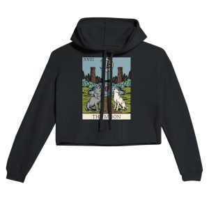 the moon tarot card design cropped hoodie - black - flat lay