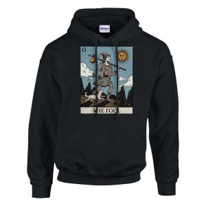 Ghost image of alternative style the fool tarot pullover hoodie in black