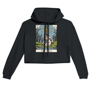 the star tarot card design cropped hoodie - black - flat lay