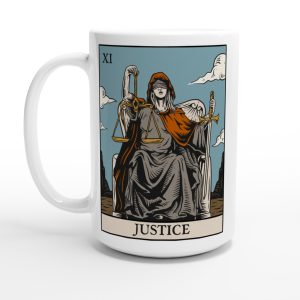 15oz white ceramic justice tarot card design coffee cup