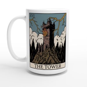15oz white ceramic the tower tarot card design coffee cup