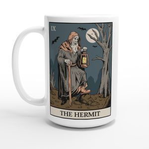 15oz white ceramic the hermit tarot coffee cup