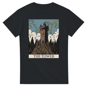 the tower tarot card design t shirt - black