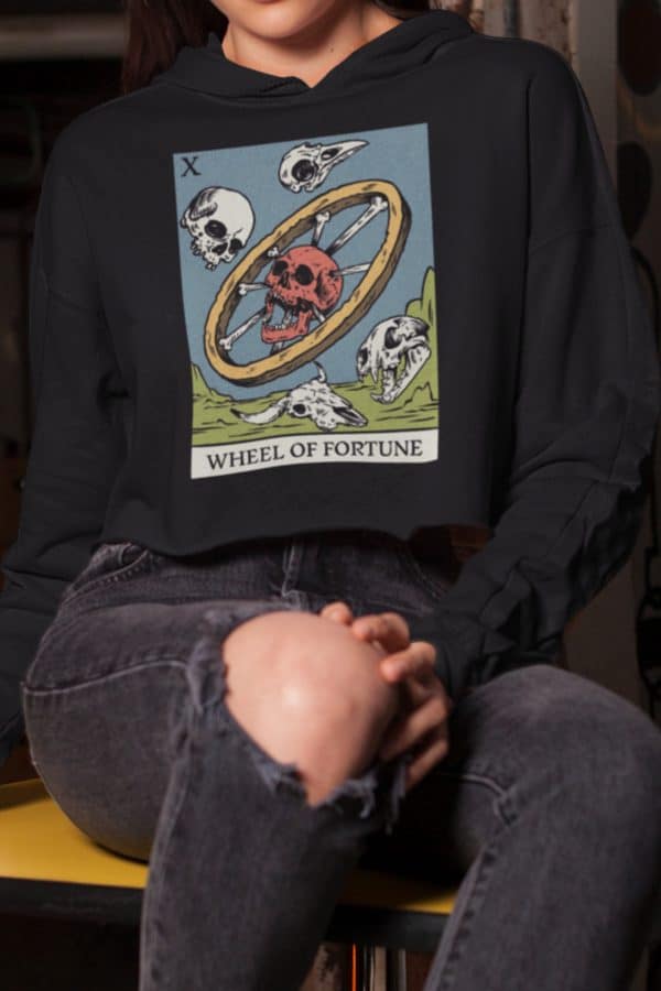 x. Wheel of Fortune Tarot Cropped Hoodie - Image 4
