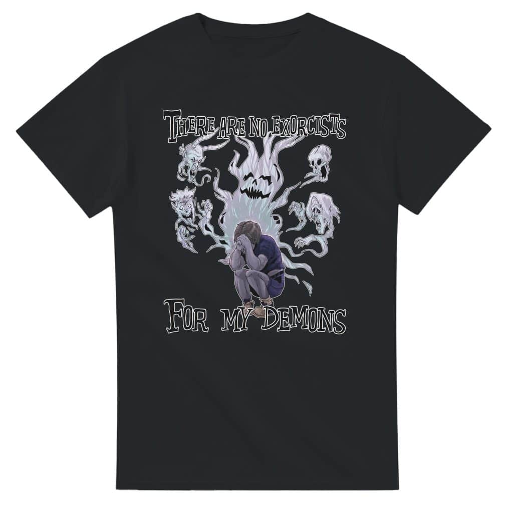 no exorcists for my demons t-shirt flat lay