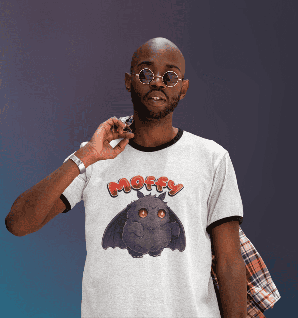 adorable mothman shirt on black model