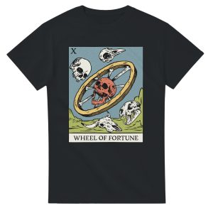 wheel of fortune tarot card design on black t-shirt