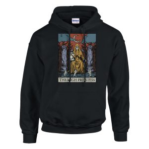 The high priestess tarot card design on black hoodie